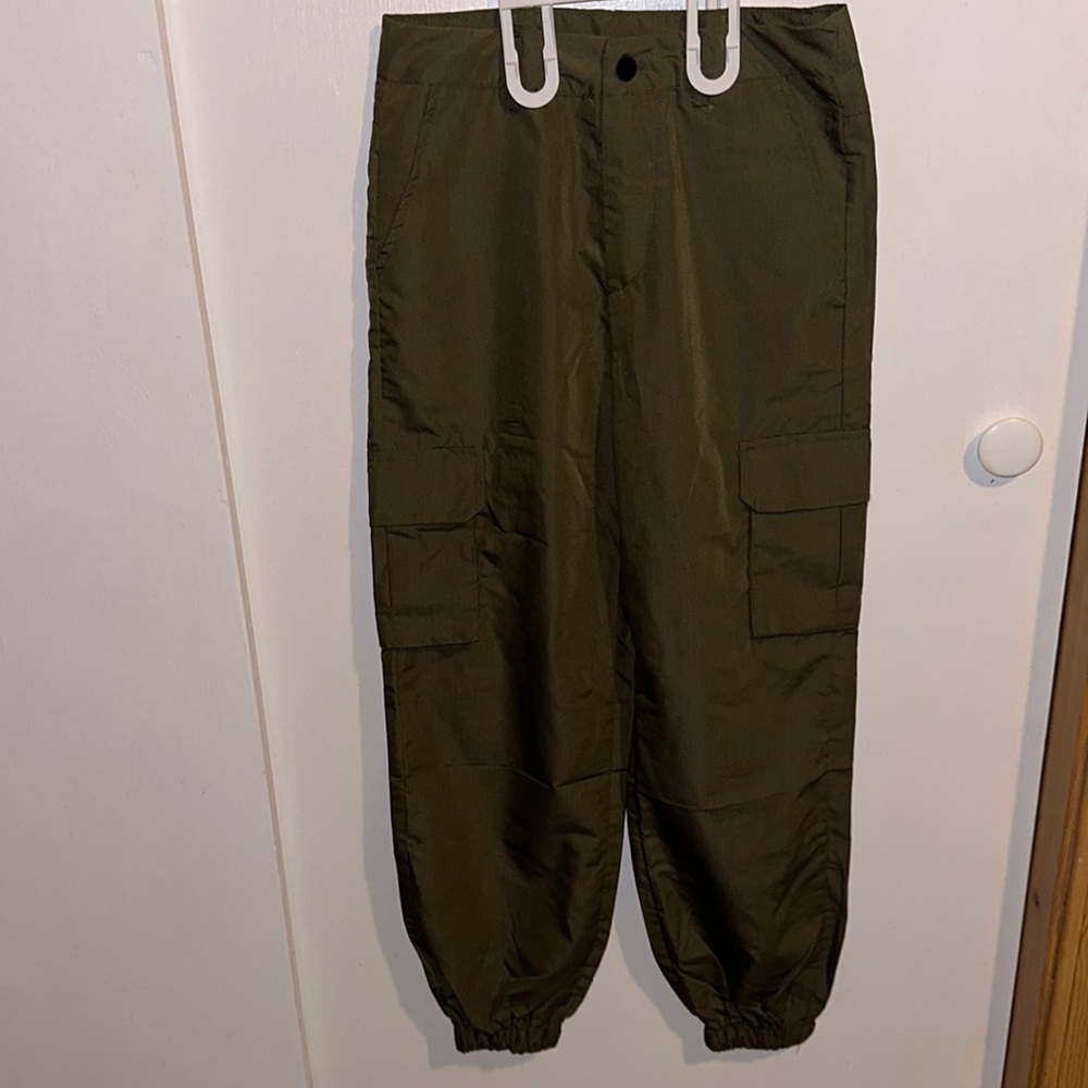 High waist cargo green pants